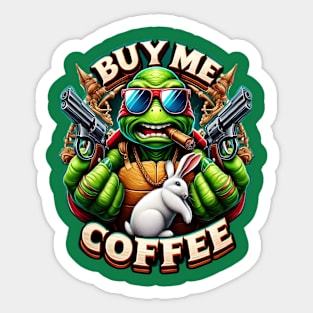 Turtle and Bunny: Unlikely Allies Buy Me A Coffee Sticker